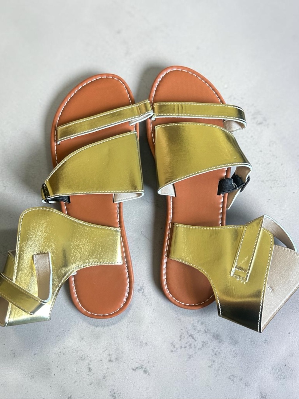 Women's Metallic Gold Strappy Comfort Sandals